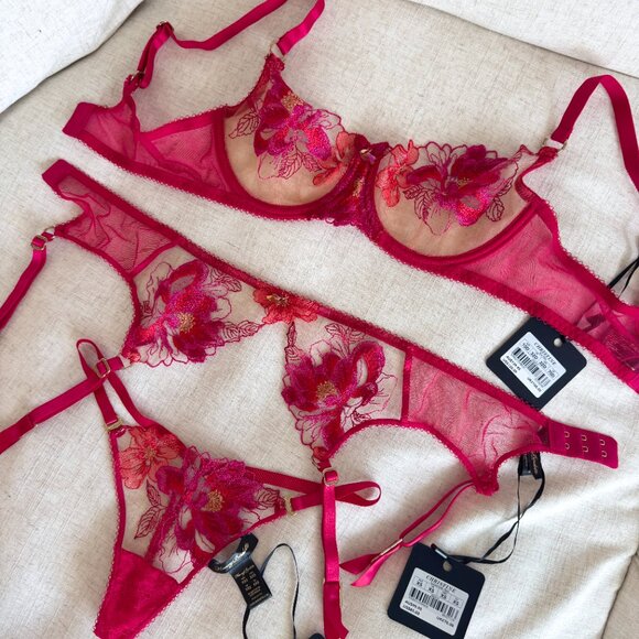 NWT Honey Birdette Christine Red Set 32D xs - Picture 4 of 7